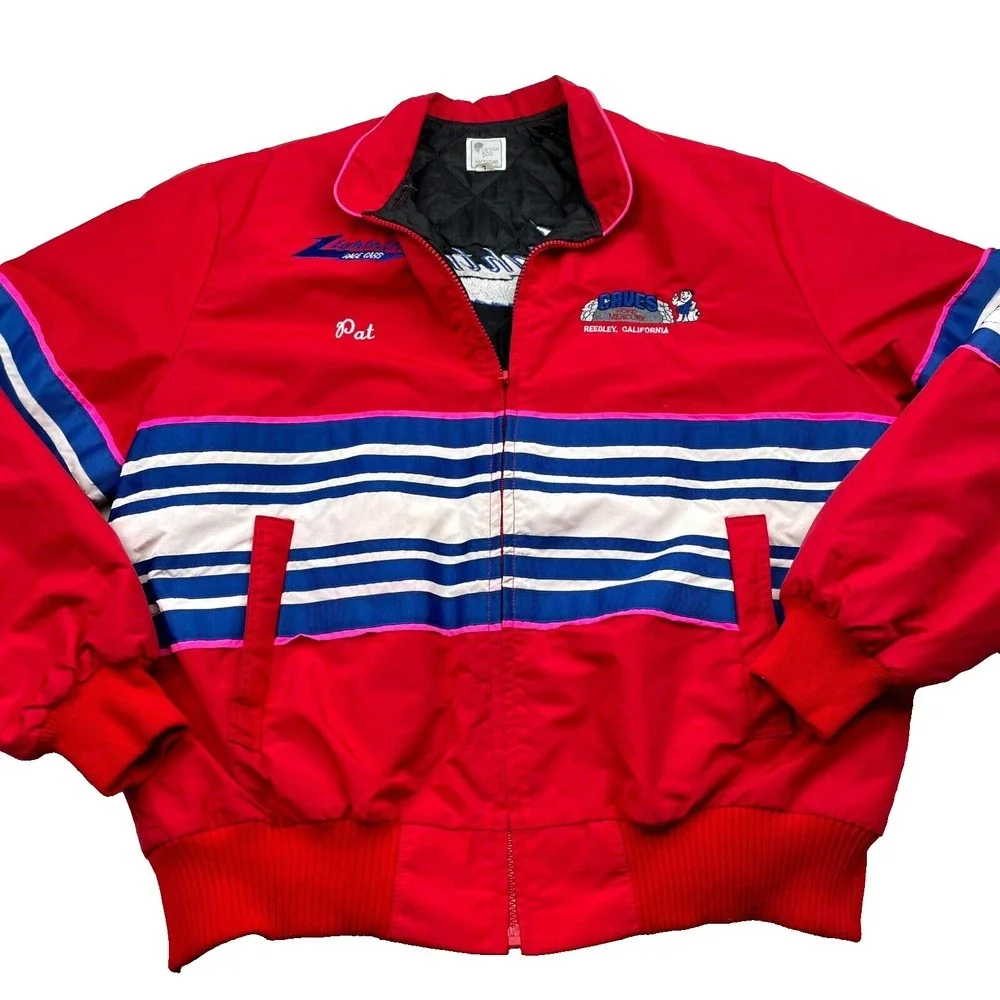 Vintage Lightning Race Cars Pat Design 500 Racewear Jacket Large Red Wrap Around